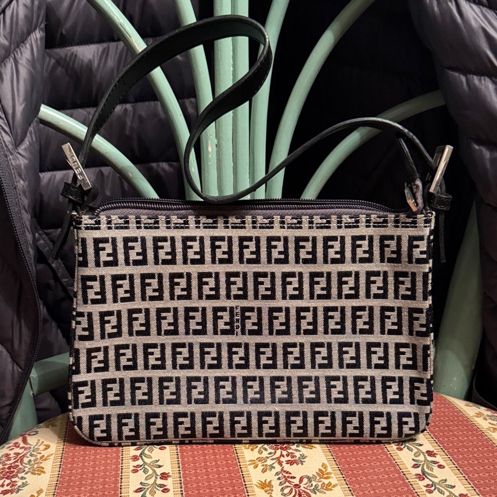 Fendi Black and Tan Monogram Shoulder Bag